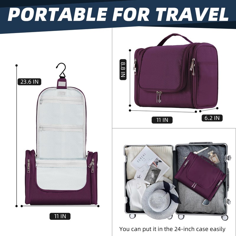 Buruis Large Capacity Toiletry Bag For Women And Men  Hanging Toiletry Organizer Cosmetics Makeup Bag  Water-Resistant Dopp Kit Shaving Bag For Full Sized Toiletries  Travel Essentials (Purple) - Image 4