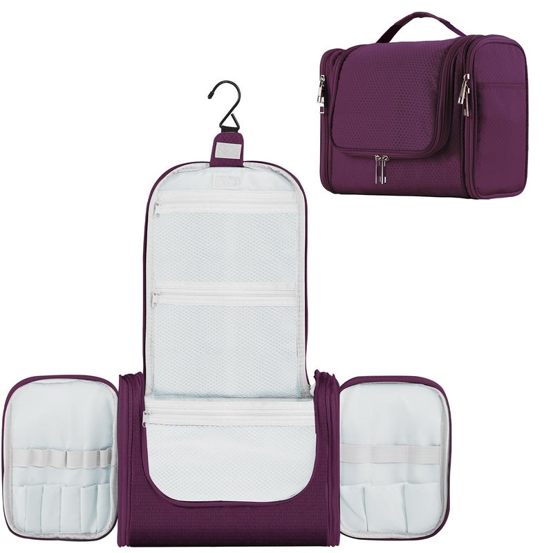 Buruis Large Capacity Toiletry Bag For Women And Men  Hanging Toiletry Organizer Cosmetics Makeup Bag  Water-Resistant Dopp Kit Shaving Bag For Full Sized Toiletries  Travel Essentials (Purple) - Image 1