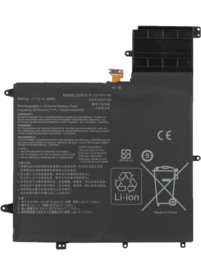 Terabyte بطارية لابتوب C21N1706 متوافقة مع Asus ZenBook Flip S UX370 UX370U UX370UA UX370UAF UX370UAR UX370F سلسلة (7.7V 39Wh) - Image 1