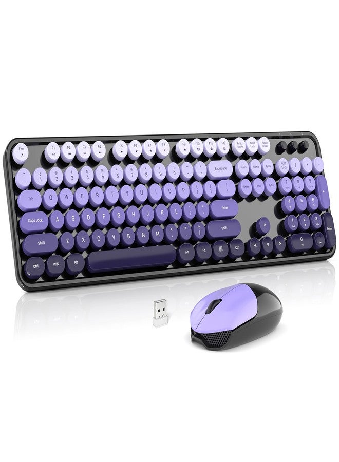 MOWUX Wireless Keyboard and Mouse Combo, MOWUX Colorful Computer Full Size 2.4G Plug and Play Wireless Typewriter Keyboard and Mouse Set for Computer, Desktop, PC (Black& Purple Gradient) - Image 1