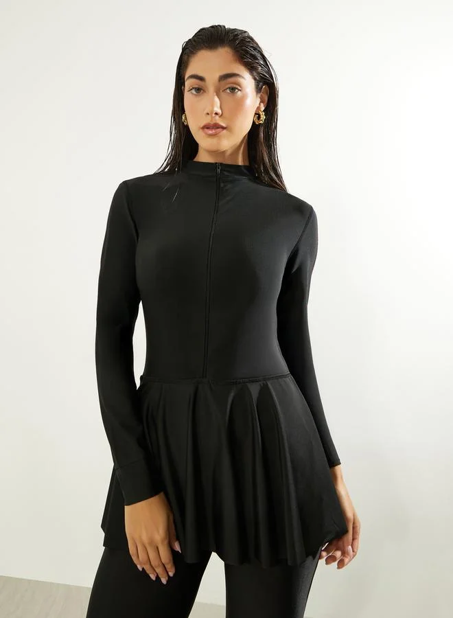 Styli  Pack of 3 - Full Sleeve Burkini with Attached Skirt and Woven Marble Print Front Open Maxi Coverup for Women | Best Price UAE