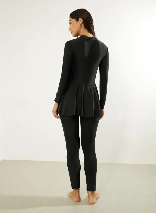 Styli  Pack of 3 - Full Sleeve Burkini with Attached Skirt and Woven Marble Print Front Open Maxi Coverup for Women | Best Price UAE