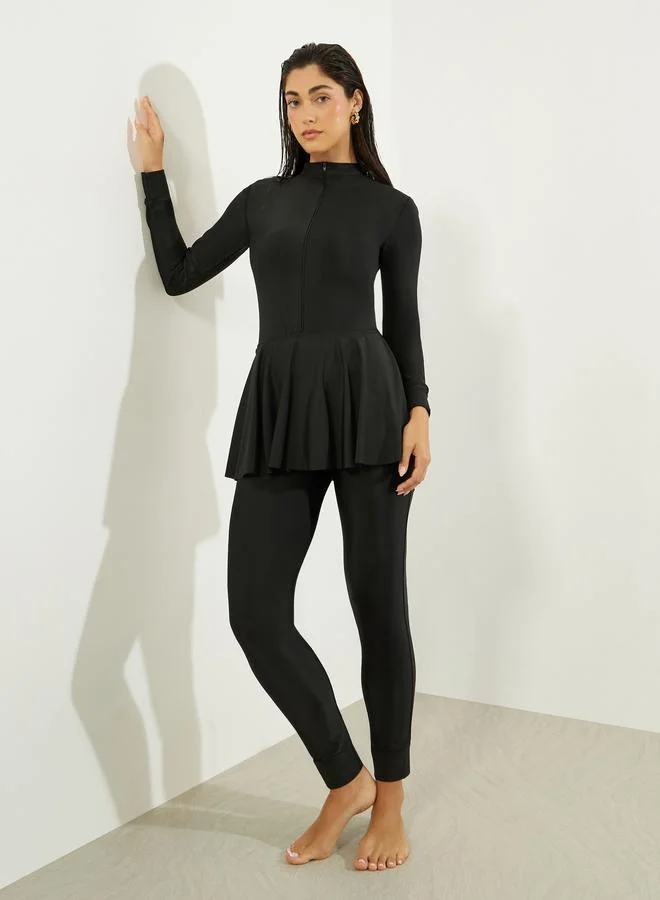 Styli  Pack of 3 - Full Sleeve Burkini with Attached Skirt and Woven Marble Print Front Open Maxi Coverup for Women | Best Price UAE