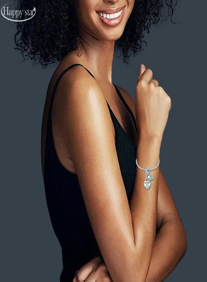 HappyStar 925 Sterling Silver Happy Birthday Bead Charm Love Heart Shape Birthstone Charms for Bracelets Dangle Pendant with 5A Cubic Zirconia Compatible Pandora Bracelets Jewelry Gift for Women - Image 3