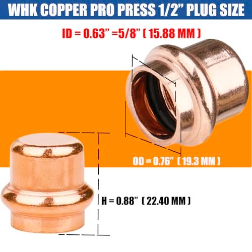 WHK 12 Pack 12 Inch Pro press Copper End Cap Pro Press 12 Cooper End Plug Press Fittings Copper Pipe End CapLeadFree - Image 3
