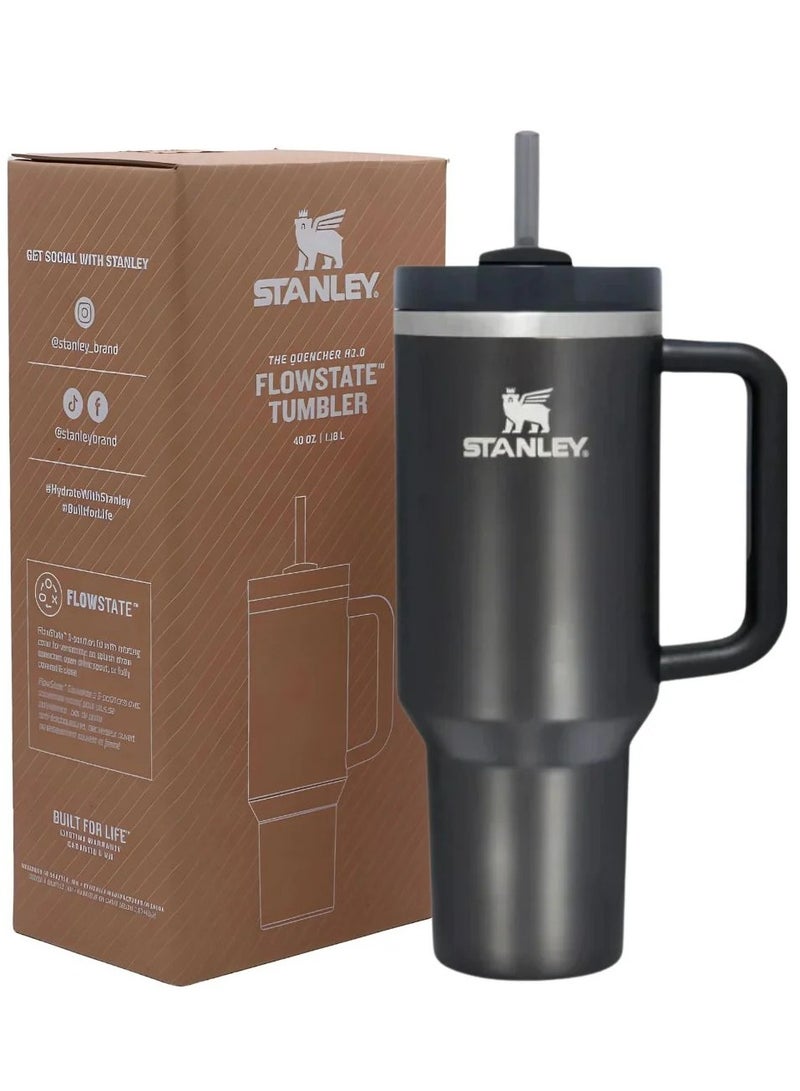 Stanley Quencher H2.0 FlowState 40oz Stainless Steel Vacuum Insulated Tumbler – Black Travel Mug with Leakproof Lid & Reusable Straw – Double-Wall Thermal Design Keeps Drinks Cold 24H & Hot 7H – Durable, Sweat-Proof, Eco-Friendly Cup for Work, Gym, Travel  - Image 1