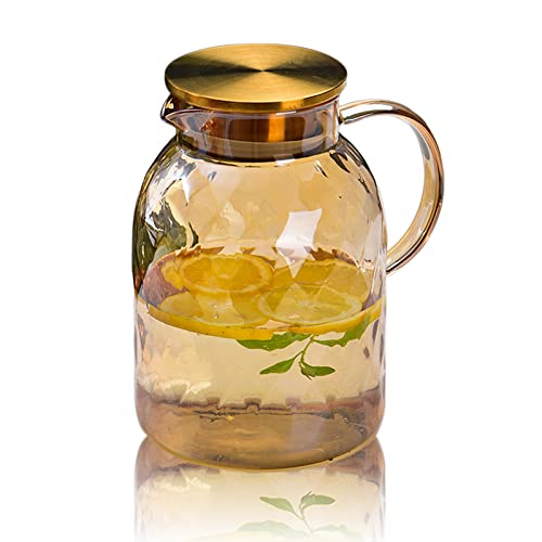 AEFPOYMXU 64 oz Amber Glass Pitcher with Lid and Spout Borosilicate Water Pitcher Bedside Water Carafe Vintage Glass Jug for Juice Coffee Iced Tea Hot Cold Beverage Lemonade Fridge 1.8L - Image 1