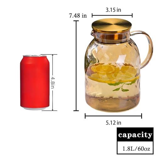 AEFPOYMXU 64 oz Amber Glass Pitcher with Lid and Spout Borosilicate Water Pitcher Bedside Water Carafe Vintage Glass Jug for Juice Coffee Iced Tea Hot Cold Beverage Lemonade Fridge 1.8L - Image 4