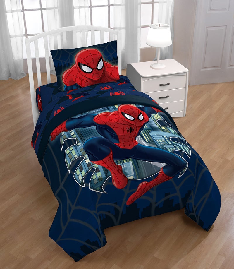 Jay Franco Kids Sheet Set with Fitted, Flat Sheets & Pillow Cover - Ultra-Soft Bedding with Pillowcase for Room Decor, Blue - Spiderman, 3 Piece Twin - Image 2
