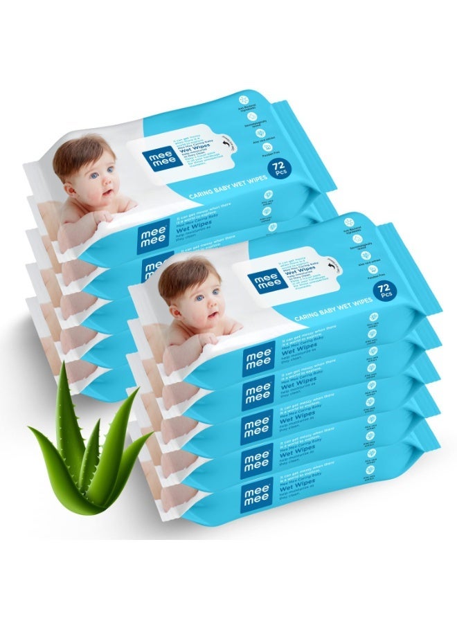 Mee Mee Baby Gentle Soft Moisturizing Wet Wipes with Aloe Vera Extracts (Unscented) – 72 pcs, Pack of 10 - Image 1