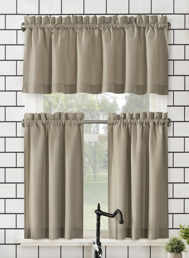 No. 918 Martine Microfiber Semi-Sheer Rod Pocket Kitchen Curtain Valance and Tiers Set, 54" x 24" 3-Piece, Taupe - Image 1