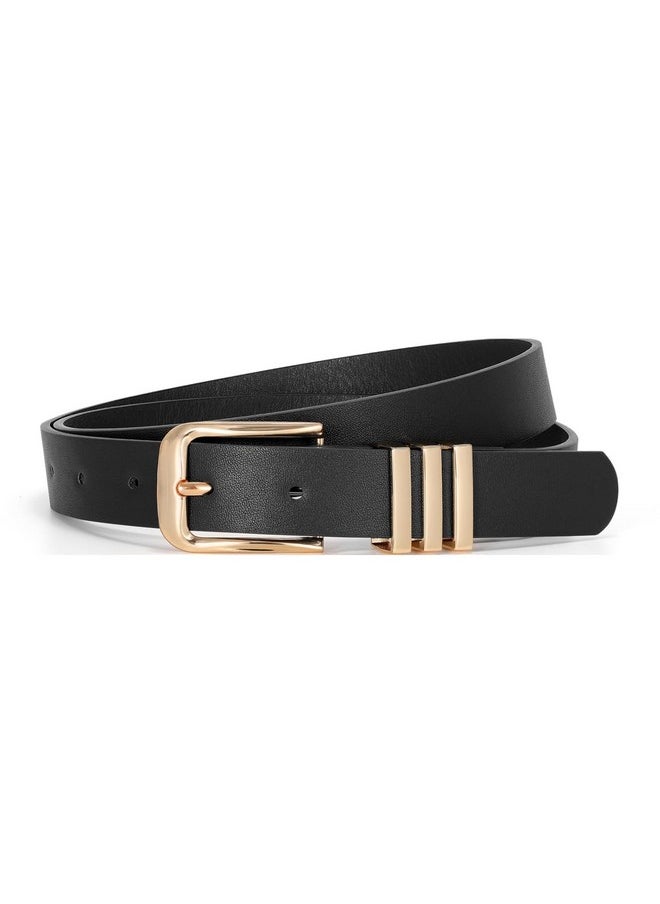 Werforu - Women Leather Belt Ladies Leather Waist Belt For Jean Pants Dresses Fashion Leather Belt For Women Leather Belt With Gold Buckle（Fit Waist Size 43"-47",A-Black-Gold - Image 1
