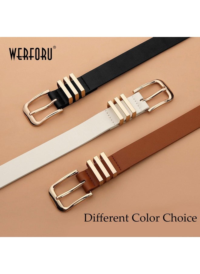 Werforu - Women Leather Belt Ladies Leather Waist Belt For Jean Pants Dresses Fashion Leather Belt For Women Leather Belt With Gold Buckle（Fit Waist Size 43"-47",A-Black-Gold - Image 1