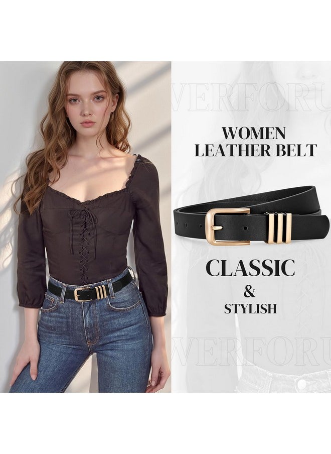 Werforu - Women Leather Belt Ladies Leather Waist Belt For Jean Pants Dresses Fashion Leather Belt For Women Leather Belt With Gold Buckle（Fit Waist Size 43"-47",A-Black-Gold - Image 1