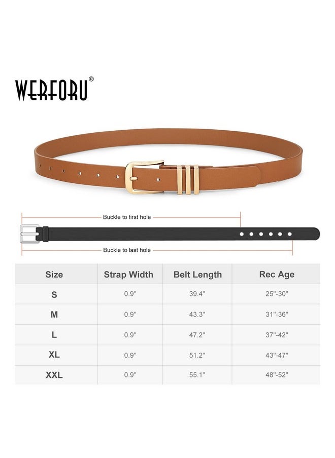 Werforu - Women Leather Belt Ladies Leather Waist Belt For Jean Pants Dresses Fashion Leather Belt For Women Leather Belt With Gold Buckle（Fit Waist Size 43"-47",A-Black-Gold - Image 1