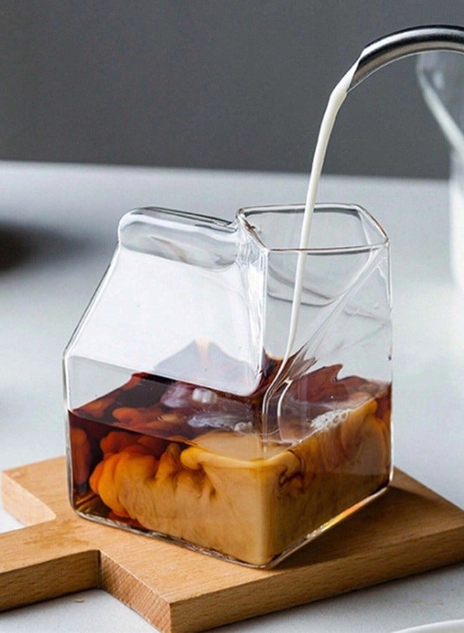 ShebSheb Carton-Shaped Water Glasses Milk Cup Box,Creative Transparent Square Mini Creamer Container Drinking Glasses  - Image 1