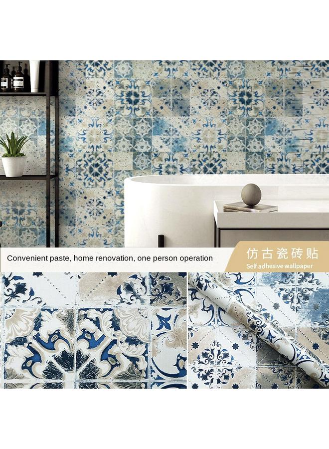 الأزرق جي دبليو التراسوت المقاوم للماء ملصق الشخصية البلاط ملصق الحائط ورق الحائط على الطراز العرقي غرفة المعيشة شرفة حمام المطبخ ورق الحائط اللزج الذاتي - Image 1