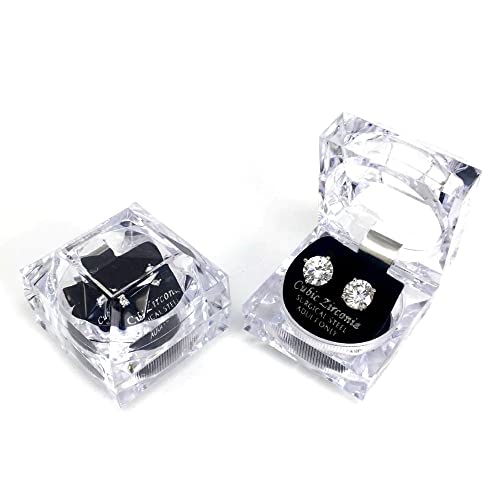 Me Plus Stainless Steel Round Cut Cubic Zirconia Stud Earrings With Clear Case - Gold, Silver (3mm~12mm) (10mm-Silver) - Image 4
