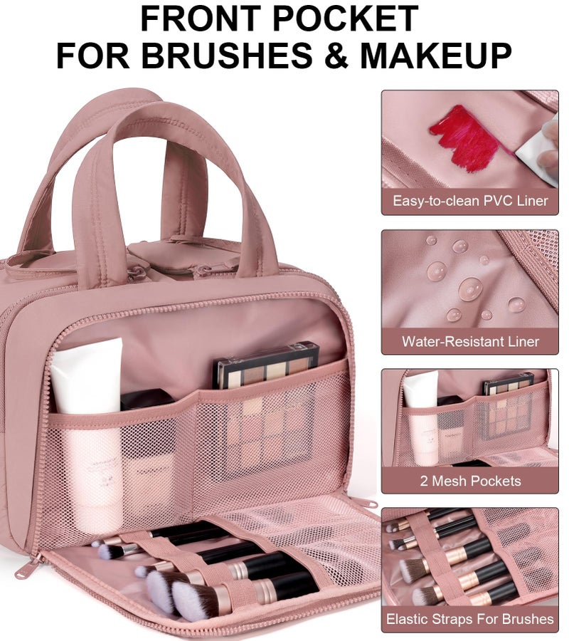 Bagstellar Travel Toiletry Bag, Large Wide-open Puffy Toiletry Bag for Women, Lightweight Quilted Makeup Bag Cosmetic Organizer with Handle Water-resistant Travel Essentials for Toiletries Accessories Dark Pink - Image 5