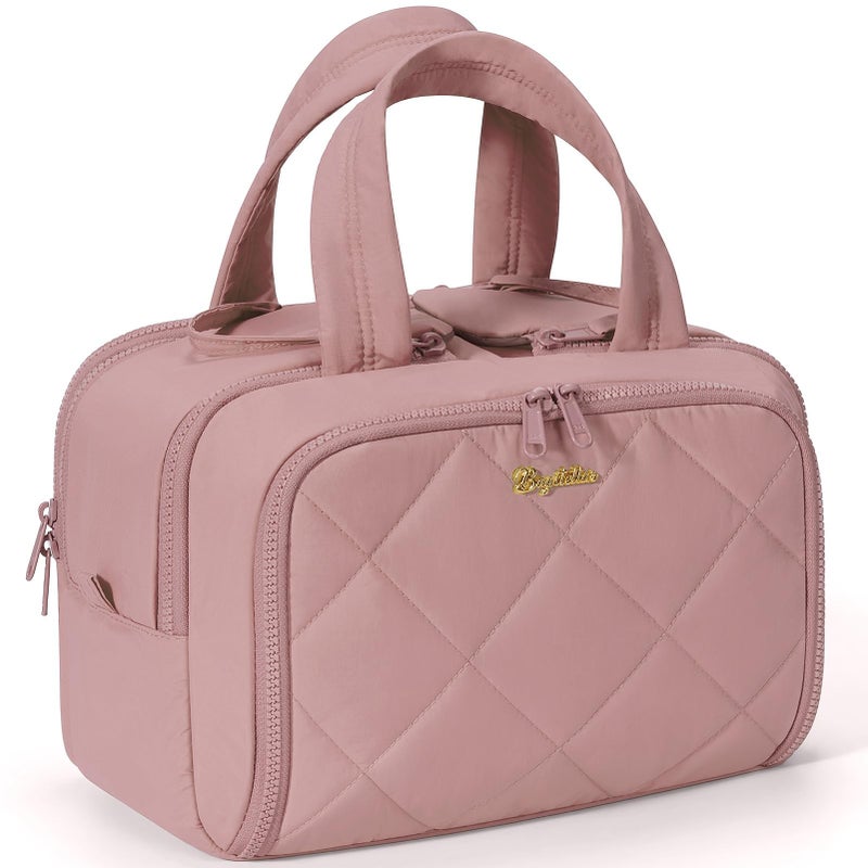 Bagstellar Travel Toiletry Bag, Large Wide-open Puffy Toiletry Bag for Women, Lightweight Quilted Makeup Bag Cosmetic Organizer with Handle Water-resistant Travel Essentials for Toiletries Accessories Dark Pink - Image 1
