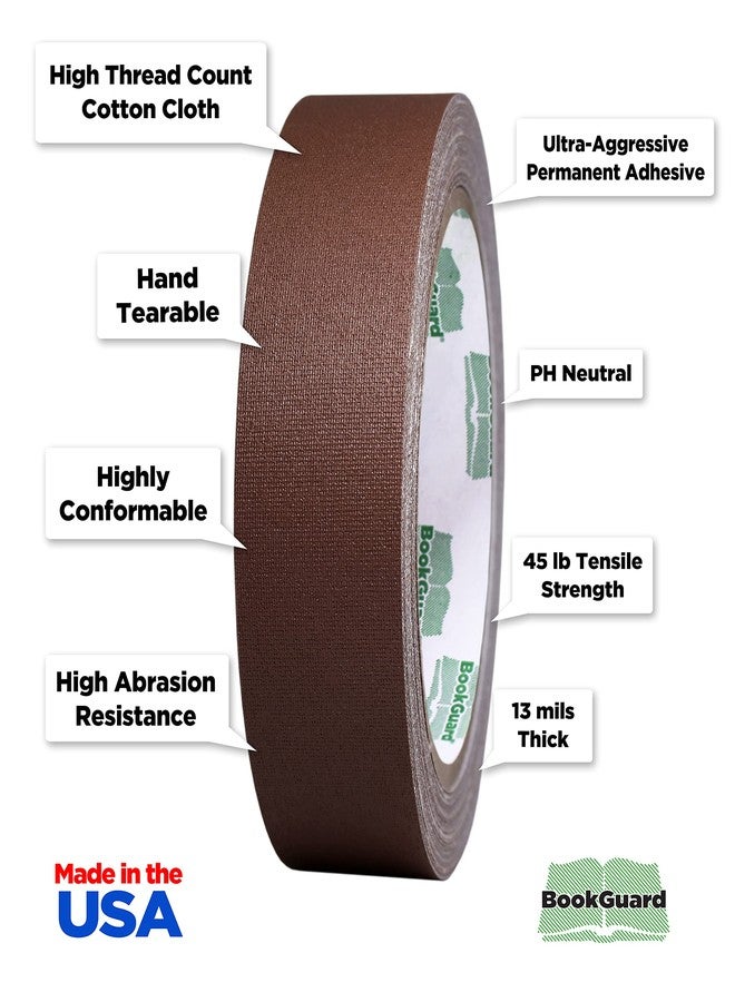 BookGuard 1 inch Premium Bookbinding Repair Cloth Tape, 15 Yards per Roll, Brown - Image 2
