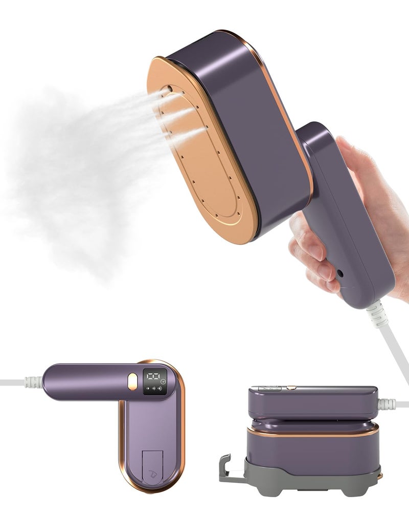 NAMMARO Travel Steamer Iron for Clothes - 1200W Handheld Size Portable Travel Steamer, 3 Steam Levels Clothes Steamer with LCD Screen, 10S Fast Heat-up Steamer for Dress Shirt Home Travel (Gray Purple) - Image 1