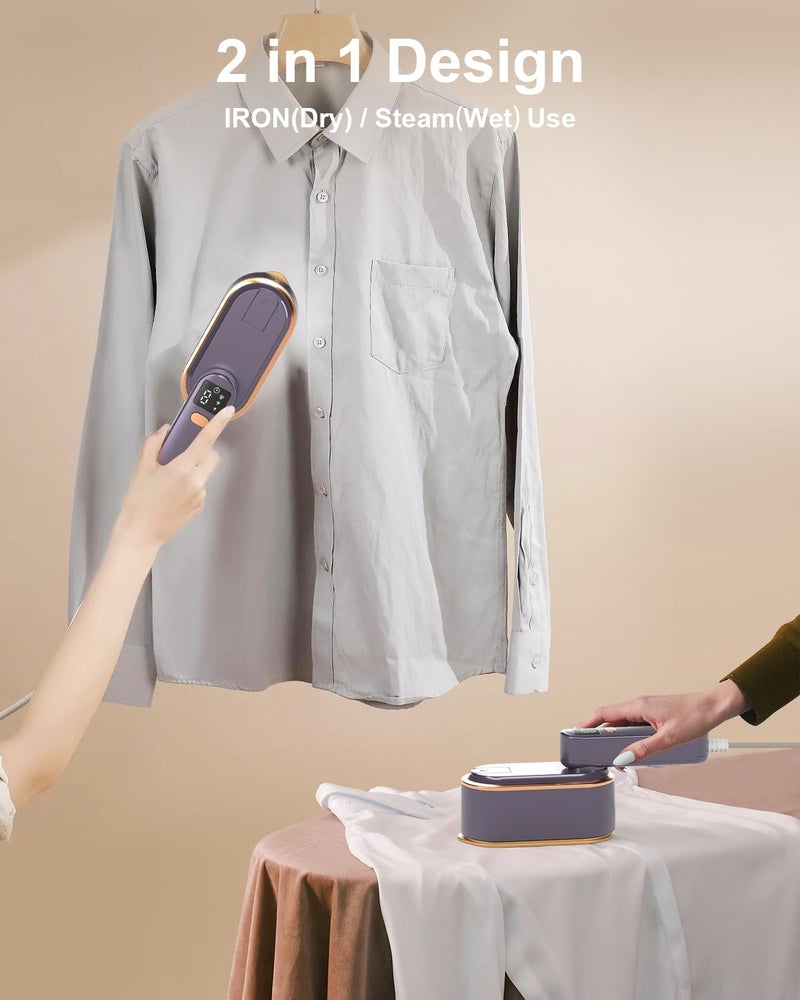 NAMMARO Travel Steamer Iron for Clothes - 1200W Handheld Size Portable Travel Steamer, 3 Steam Levels Clothes Steamer with LCD Screen, 10S Fast Heat-up Steamer for Dress Shirt Home Travel (Gray Purple) - Image 3