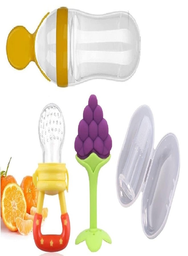 CUTEABLY أداة تقطيع الفاكهة للأطفال من كيوتيبلي بيبي، وأداة تغذية، وفرشاة أصابع سيليكون، وعضاضة (اللون 7) - Image 1