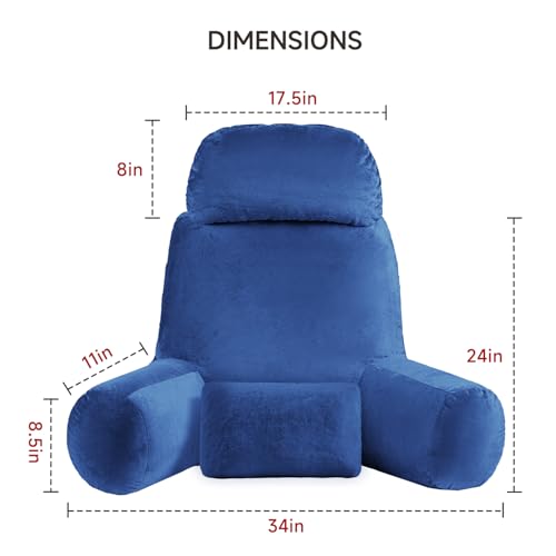NOONTIDE Reading Pillow for Sitting up in Bed and Couch,32" X-Large Back Pillow for Adult & Teens with Soft Adjustable Neck Roll Backrest Pillow,Washable Cover,Watching TV/Gaming/Relaxing(Blue) - Image 4