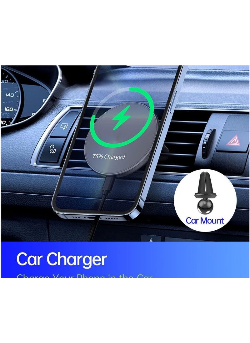 Coofbe - 3in1 Magsafe Compatible 15W Desktop Wireless Charger Car Charger Phone Holder Iphone Charger - Image 1