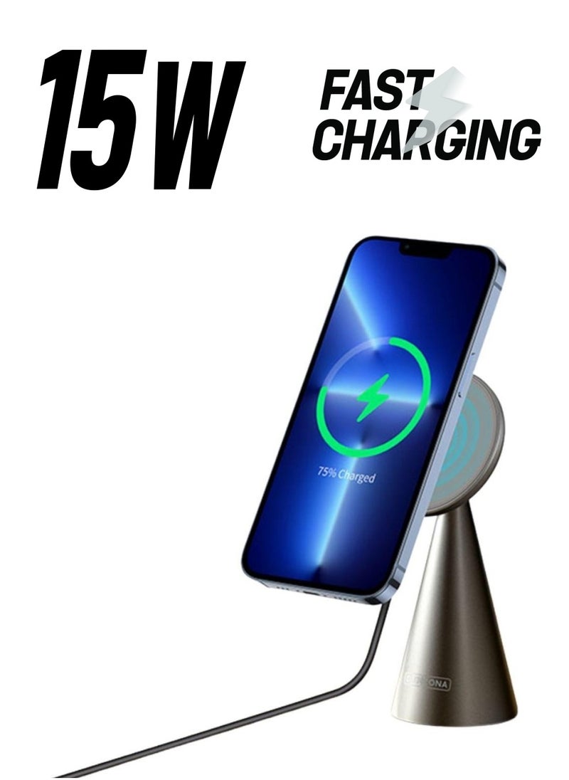 Coofbe - 3in1 Magsafe Compatible 15W Desktop Wireless Charger Car Charger Phone Holder Iphone Charger - Image 1