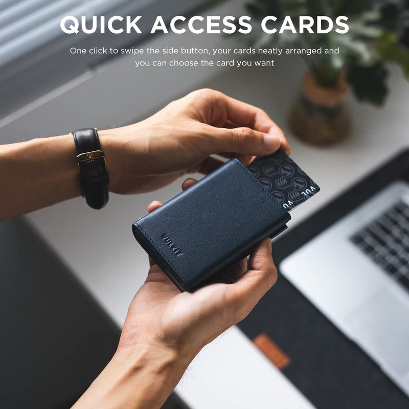 VULKIT Card Holder Wallet with Coin Pocket Magnetic Closure Pop Up Cards With ID Window Top Grain Leather Wallet for Cash & Credit Cards - Image 3