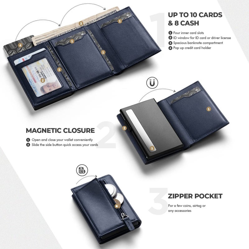 VULKIT Card Holder Wallet with Coin Pocket Magnetic Closure Pop Up Cards With ID Window Top Grain Leather Wallet for Cash & Credit Cards - Image 2