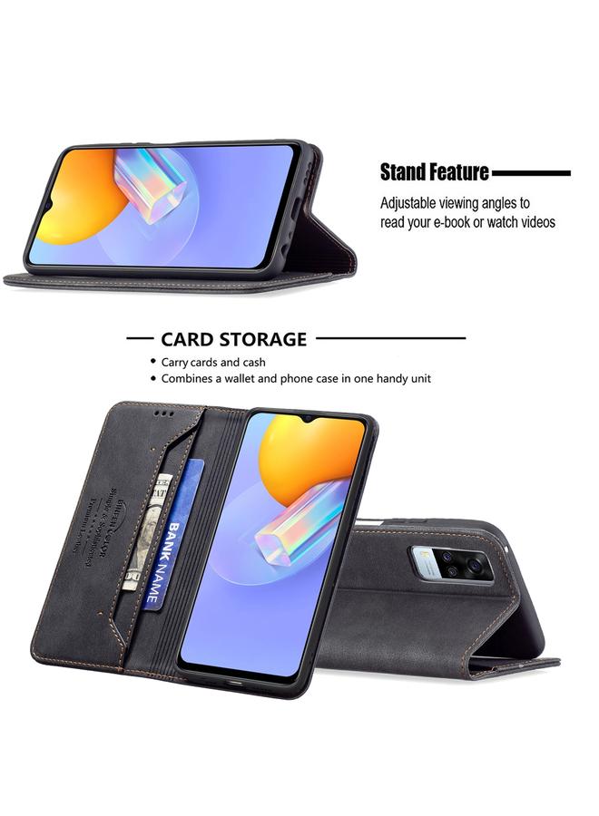 erorex Case For vivo Y51 2020 / Y51a / Y51s Magnetic RFID Blocking Anti-Theft Leather Case with Holder & Card Slots & Wallet - Image 4