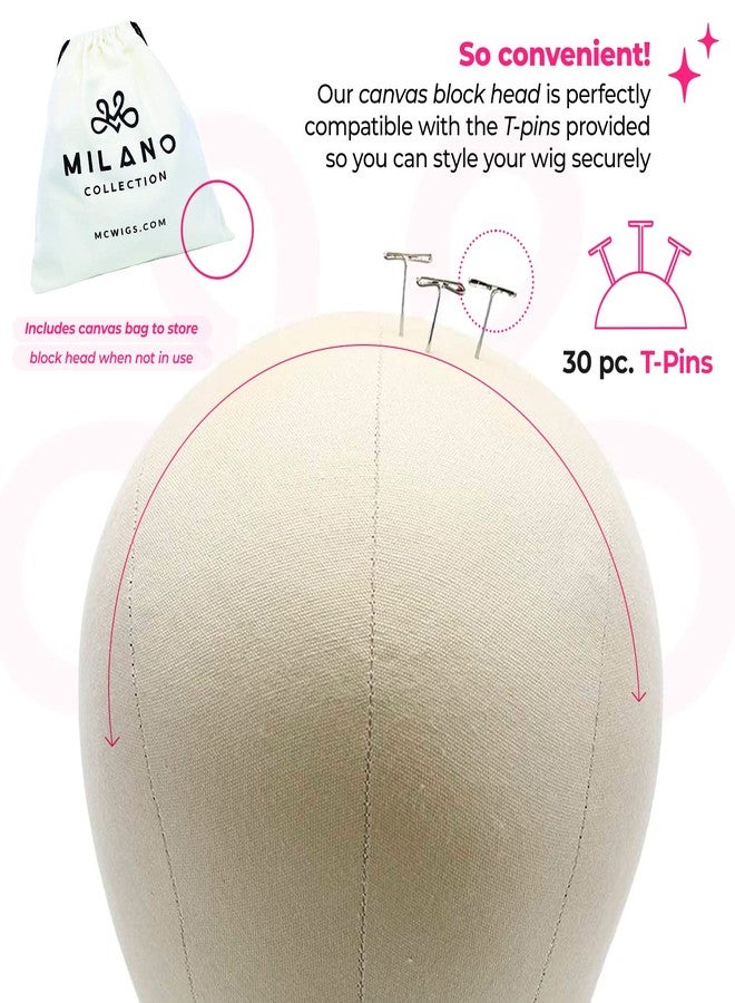 MILANO COLLECTION 23” Cork Mannequin Head with Canvas Cover for Making And Styling Wigs, DIY Wig Block, Includes Bag for Storage or Travel and 15 T-Pins, Fits Most Tripods, Clamps and Suction Stands - Image 3