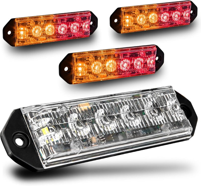 LAMPHUS 4pc PlanarFlash 6W Amber Red LED Surface Mount Police Grill Strobe Warning Lights [SAE Class 1] 12V Ultra Slim Flat Grille Flashing Emergency Fire Light for Firefighter Vehicle Truck - Image 1