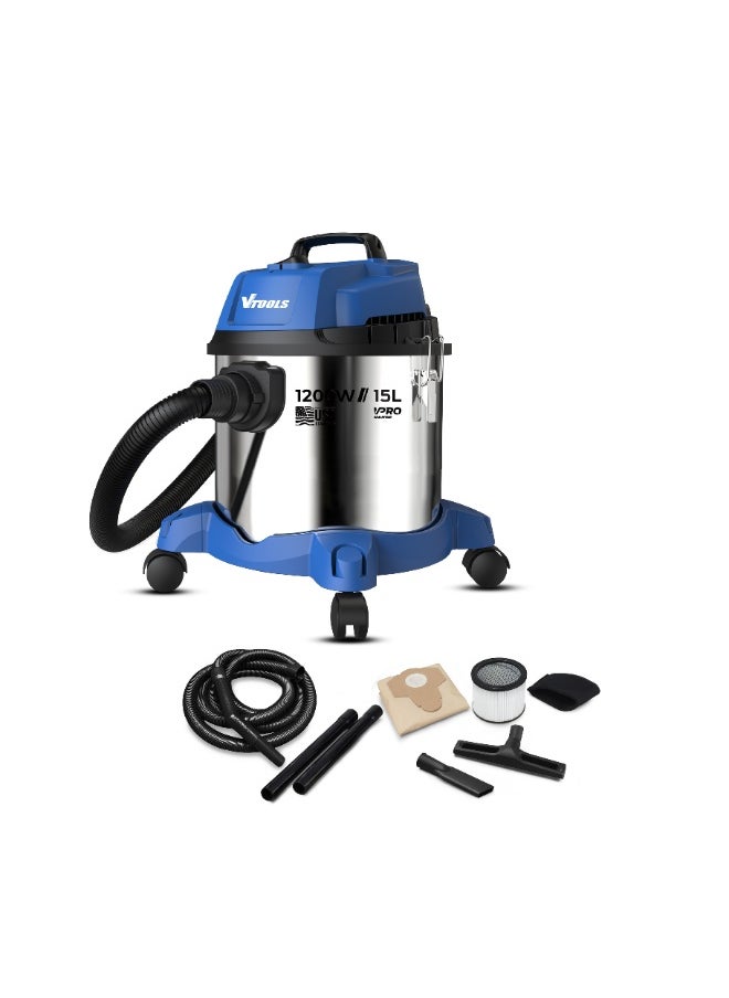 VTOOLS VTOOLS 1200W 15L Wet Dry Vacuum Cleaner with Powerful Suction  - Image 1