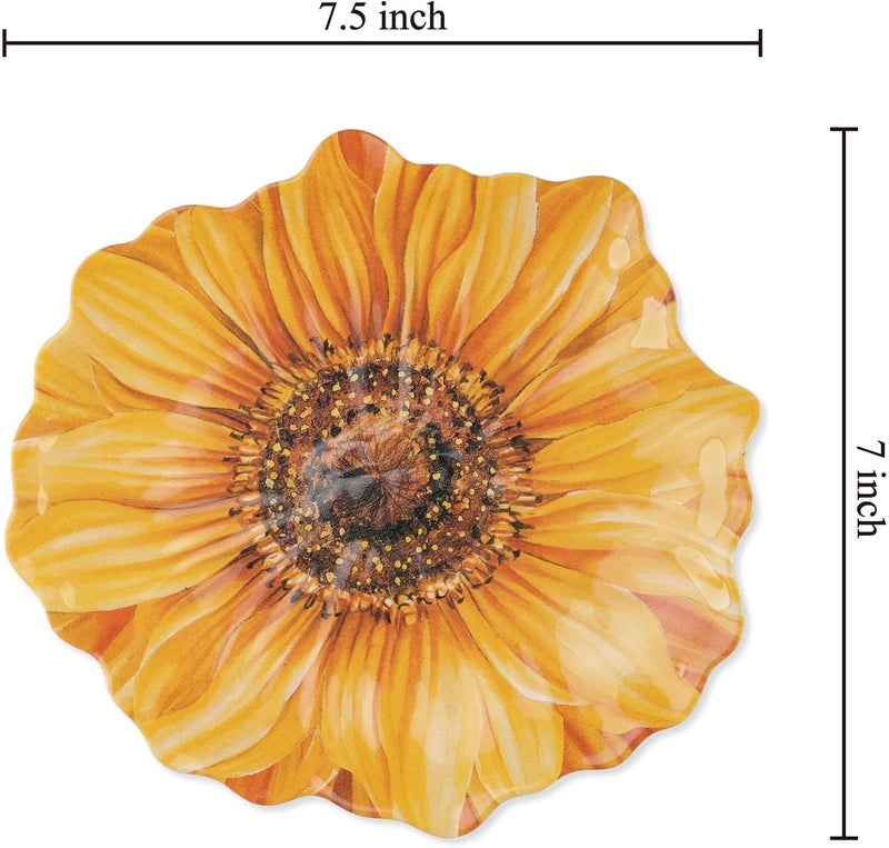 UP UPware Sunflower Melamine Dessert Plates FloralShaped Small Serving Plates for Appetizer Snacks and Side Dishes Yellow 75 x 7 Inch Set of 4 - Image 2