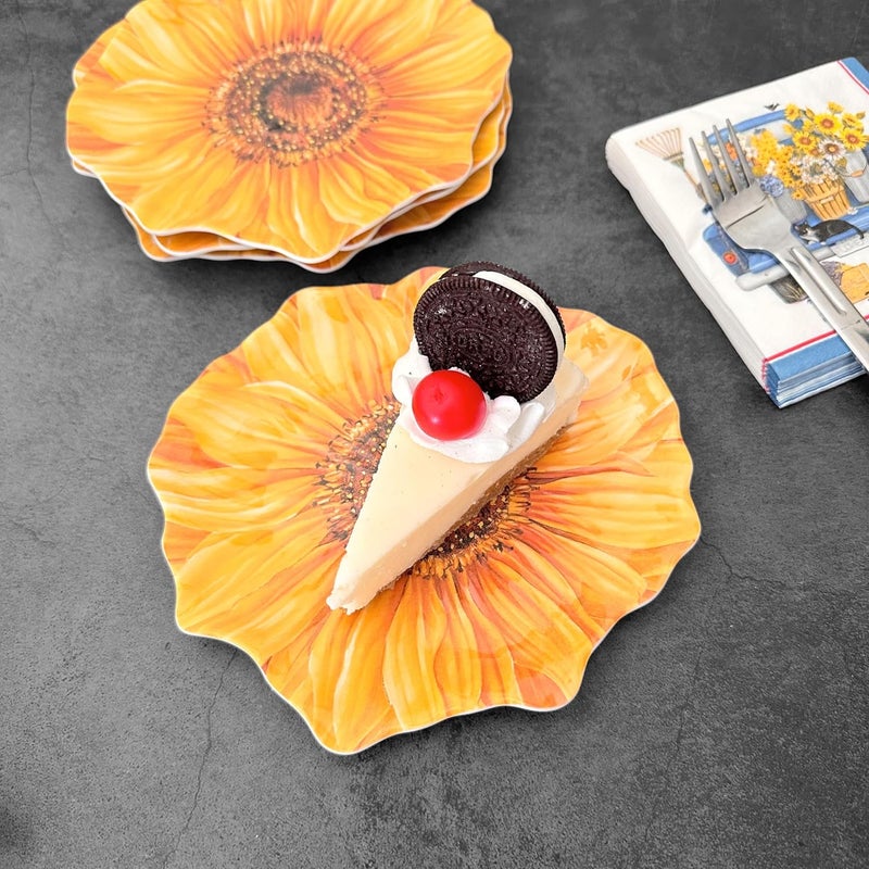 UP UPware Sunflower Melamine Dessert Plates FloralShaped Small Serving Plates for Appetizer Snacks and Side Dishes Yellow 75 x 7 Inch Set of 4 - Image 4