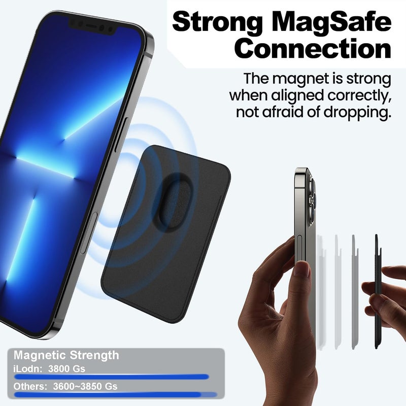 iLodn Magnetic Wallet Compatible with MagSafe for iPhone 17 16 15 14 13 12 Pro Max Air Plus Model, Mag 3 Safe Card Holder Stick on Accessories for Cell Phone & Case, Jet - Image 4