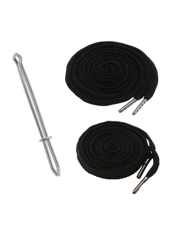 BOROLA BOROLA 51 Inch 2Pcs Cotton drawstring cord Replacement Drawstrings for Sweatpants and Shorts，Universal Drawstring Hoodies，Premium Hoodie String Replacement，With Easy Metal Threader.（Black Flat+Silver）  - Image 1