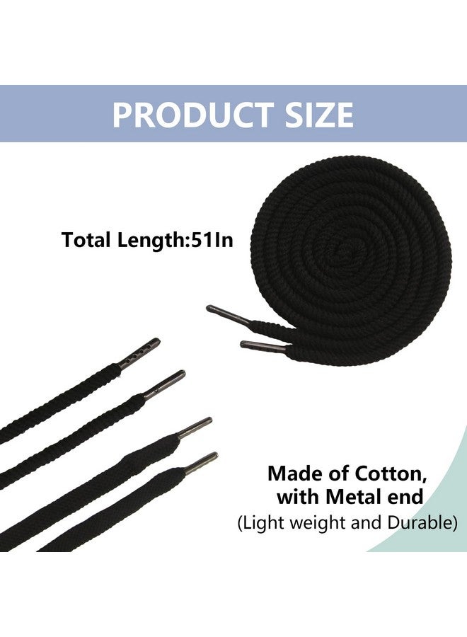 BOROLA BOROLA 51 Inch 2Pcs Cotton drawstring cord Replacement Drawstrings for Sweatpants and Shorts，Universal Drawstring Hoodies，Premium Hoodie String Replacement，With Easy Metal Threader.（Black Flat+Silver）  - Image 2