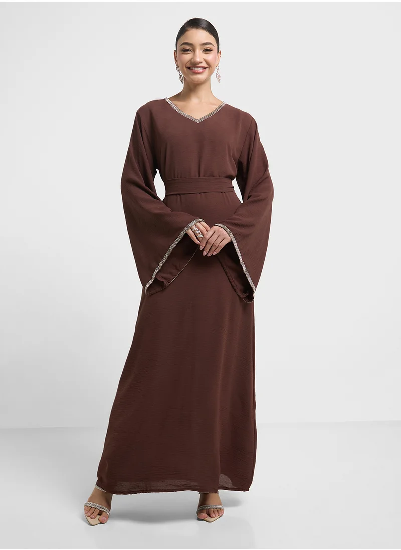 hayas closet Bead Lace & Belt Jalabiya