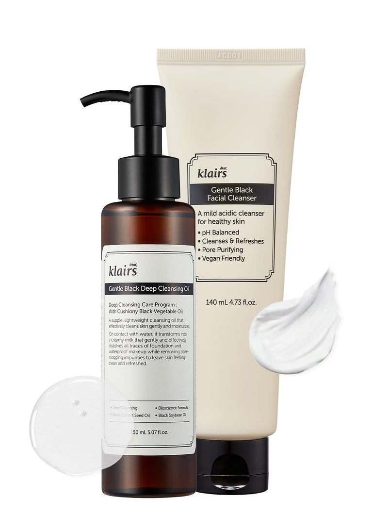 DearKlairs DearKlairs] Gentle Black Deep Cleansing Oil + Facial Cleanser Set, Vegan Black Bean, Korean Skincare Routine, Non-Irritating, Sensitive Skin Friendly  - Image 1