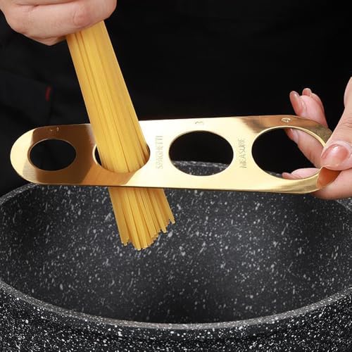 CLWXHS Gold Stainless Steel Spaghetti Server Set, Spaghetti spoon with teeth,12'' Pasta Tong and 13.6'' Pasta spoon,4-Hole Stainless Steel Spaghetti Measure Tool. for Noodles Pasta Serving Gadgets(3 Pieces) - Image 5