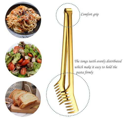 CLWXHS Gold Stainless Steel Spaghetti Server Set, Spaghetti spoon with teeth,12'' Pasta Tong and 13.6'' Pasta spoon,4-Hole Stainless Steel Spaghetti Measure Tool. for Noodles Pasta Serving Gadgets(3 Pieces) - Image 4