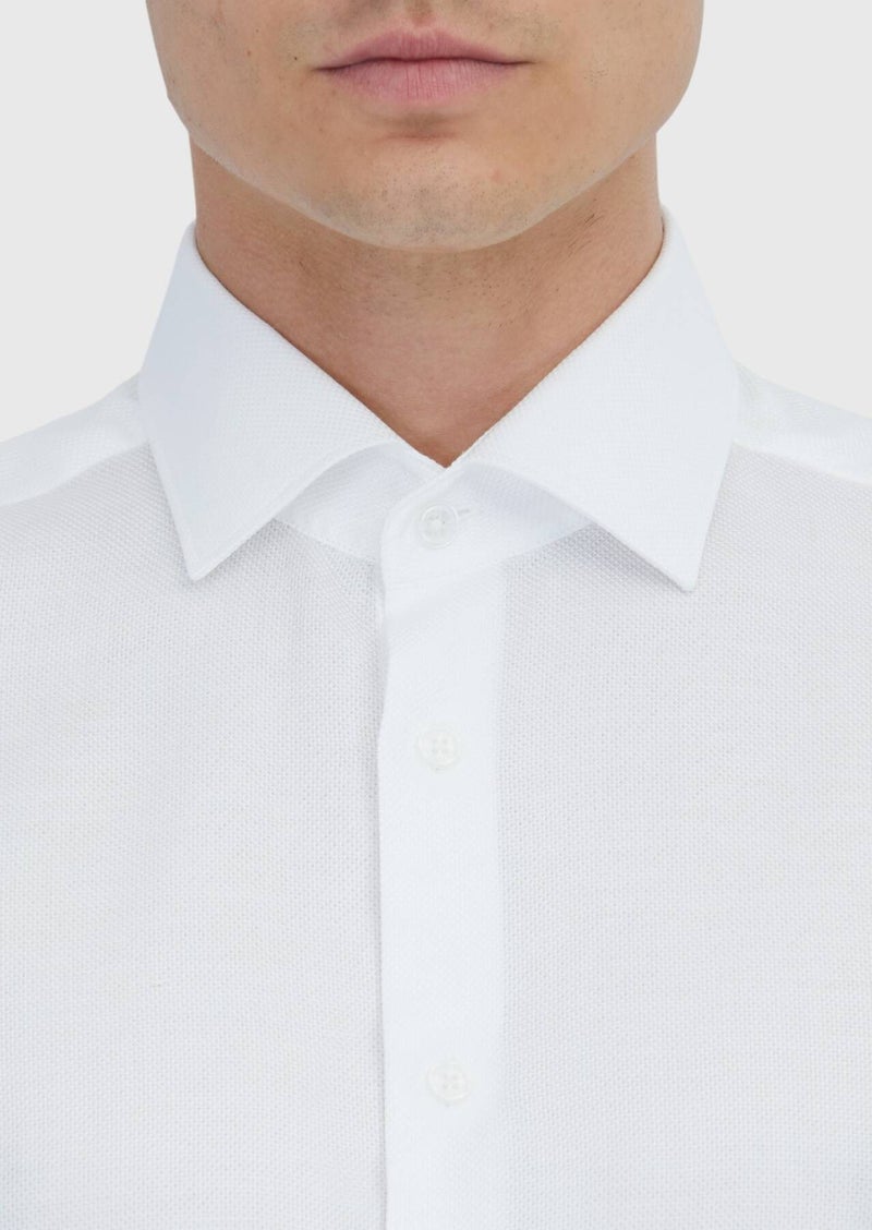 RAMSEY White Plain Regular Fit Long Weaving Classical Cotton Blended Shirt - Image 5