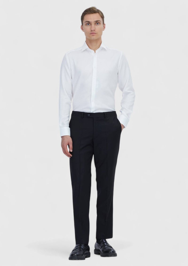 RAMSEY White Plain Regular Fit Long Weaving Classical Cotton Blended Shirt - Image 3
