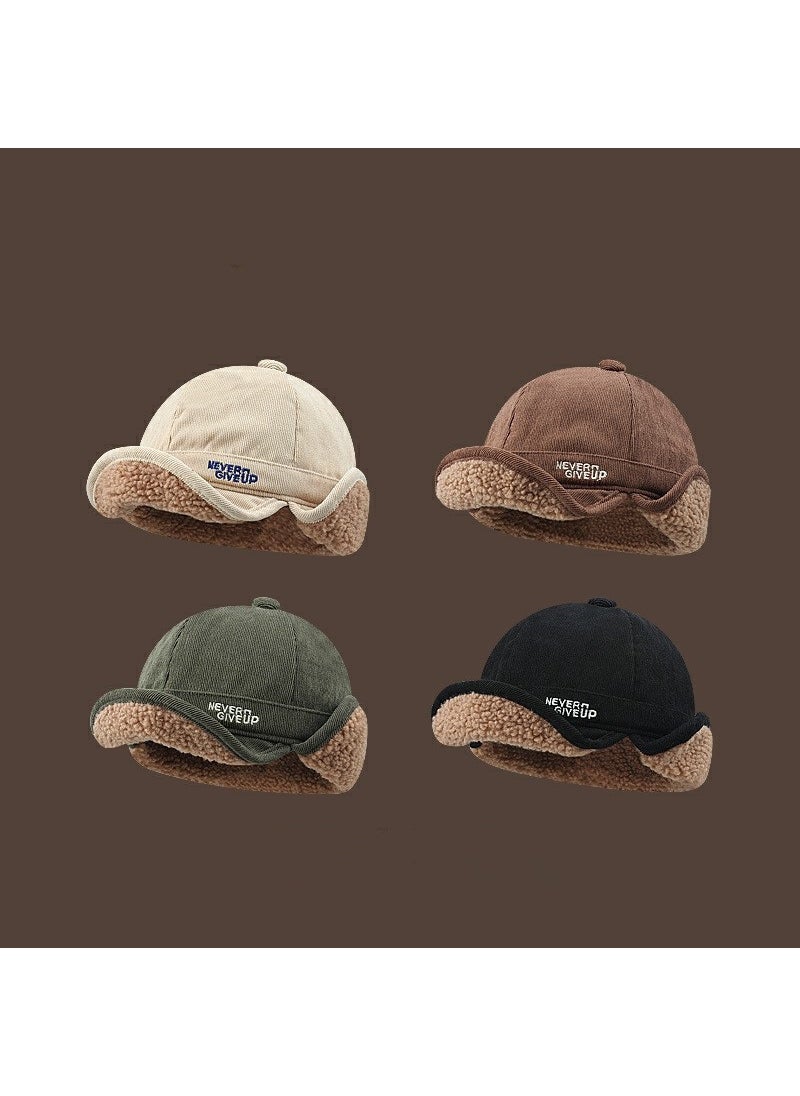 Thickened Lamb Wool Warm Duckbill Cap Creamy-white