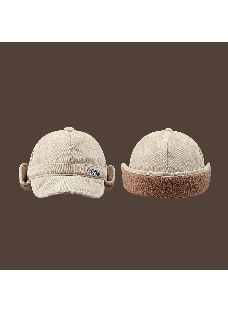 Thickened Lamb Wool Warm Duckbill Cap Creamy-white